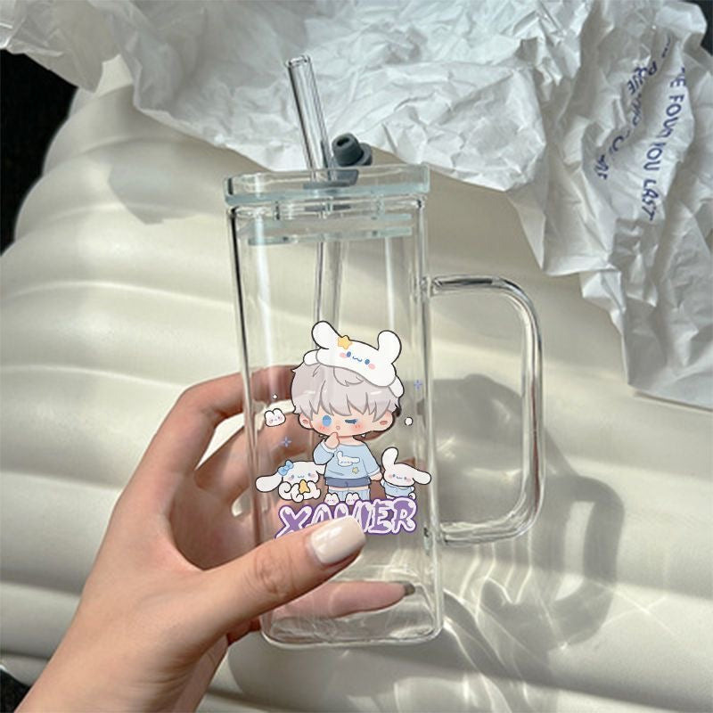 CALEB-Square Glass Straw Cup 400ml 【Presale,Ships within 10 days】