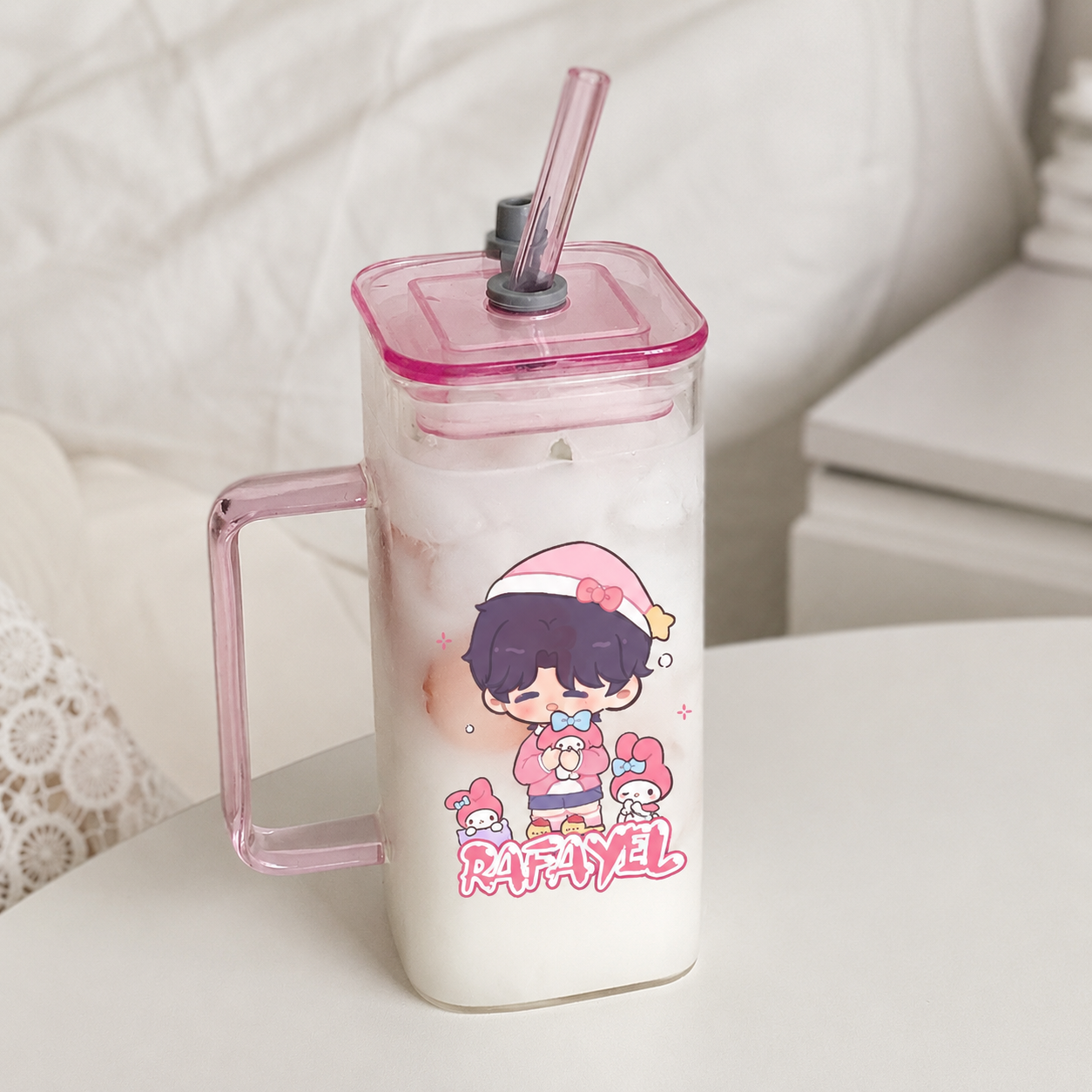 CALEB-Square Glass Straw Cup 400ml 【Presale,Ships within 10 days】