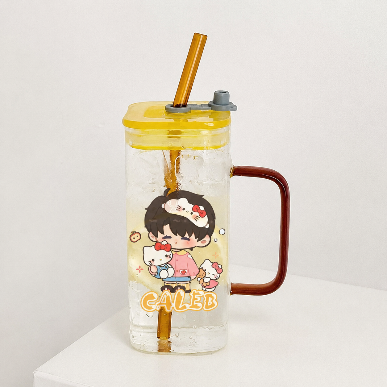 ZAYNE-Square Glass Straw Cup 400ml 【Presale,Ships within 10 days】