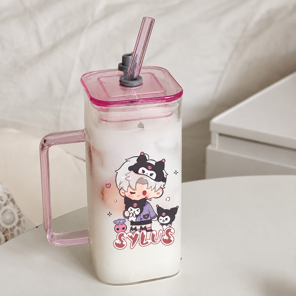 CALEB-Square Glass Straw Cup 400ml 【Presale,Ships within 10 days】