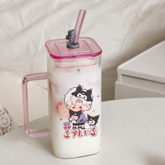SYLUS-Square Glass Straw Cup 400ml 【Presale,Ships within 10 days】