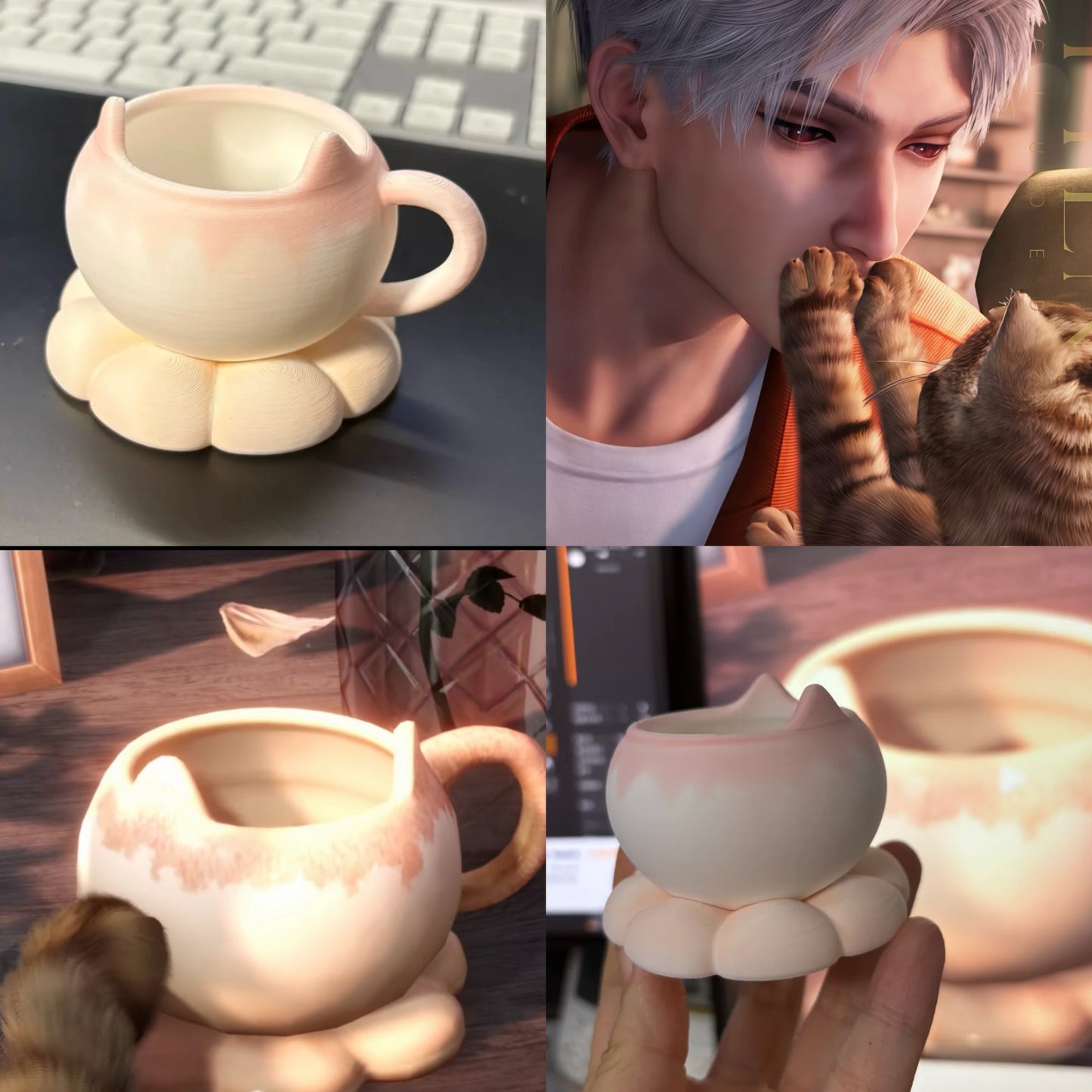 SYLUS-Kitten Included 3D Printed Kitty Cup Decoration（NOT REAL CUP）