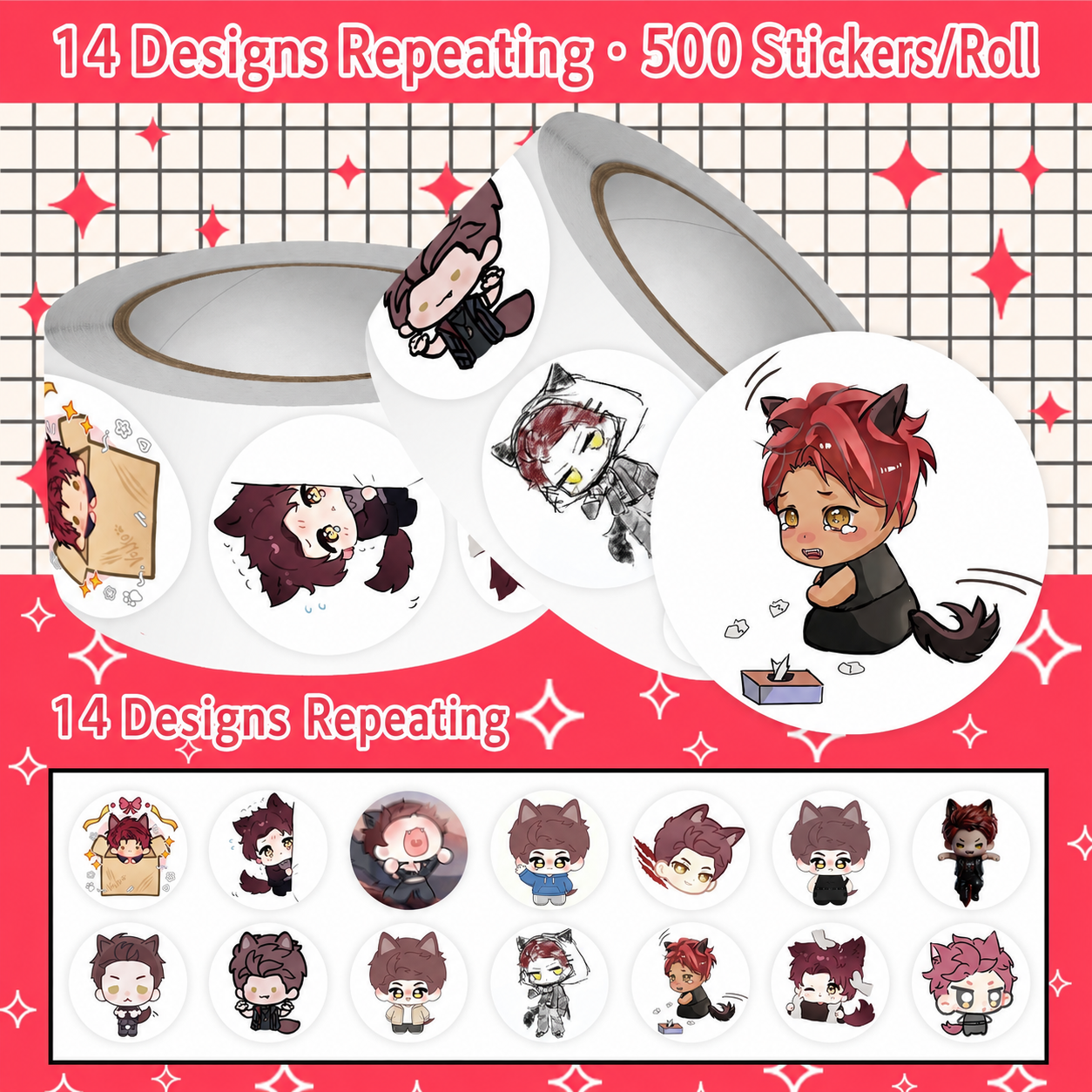 VALKO-Stickers(14 Designs, Total 500Pcs)