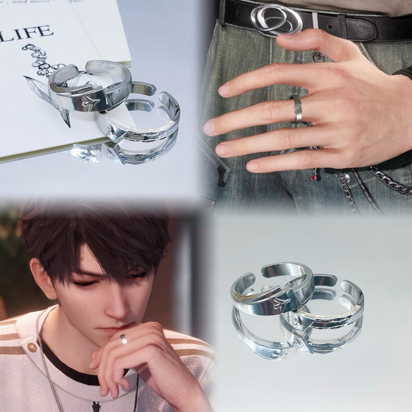 CALEB-1 Pair lv.100 Affinity Couple's Ring, Open Ring(Adjustable, Can Be Adjusted 6 to 9)